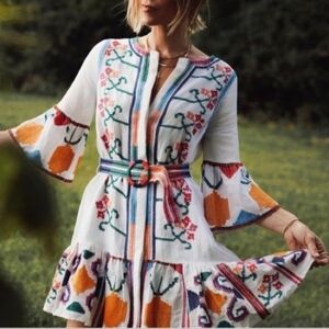 - Farm Rio Jimena Cross Stitch Embroidered Mini Dress Small